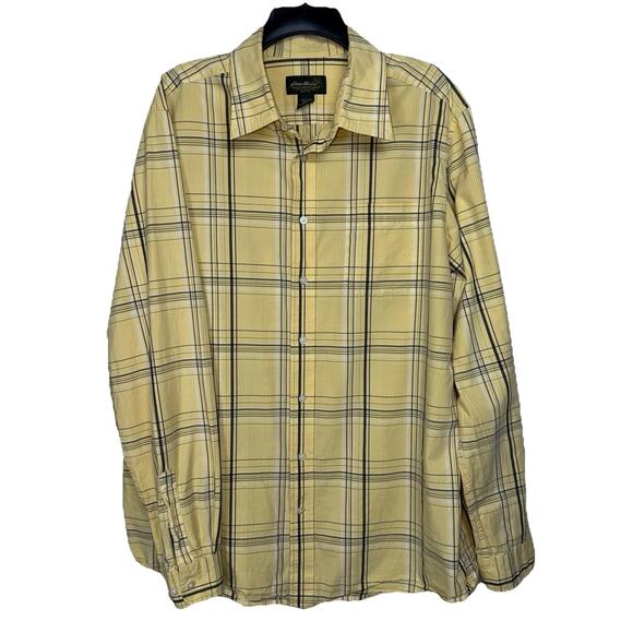 Eddie Bauer Shirt Men's XLT Yellow Plaid Long Sleeve Button Up Pockets - Picture 2 of 8